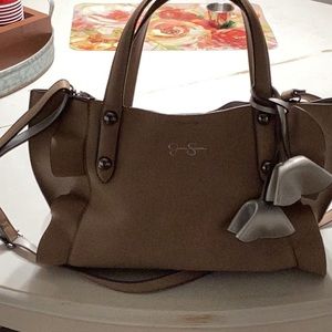 Jessica Simpson purse tan and silver.